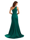 Sexy One Shoulder Side Slit Mermaid Silky Satin Long Gown For Wedding Guest