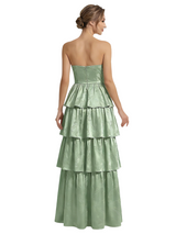 Elegant Jacquard Satin Straight Across A-Line Long Formal Evening Dresses