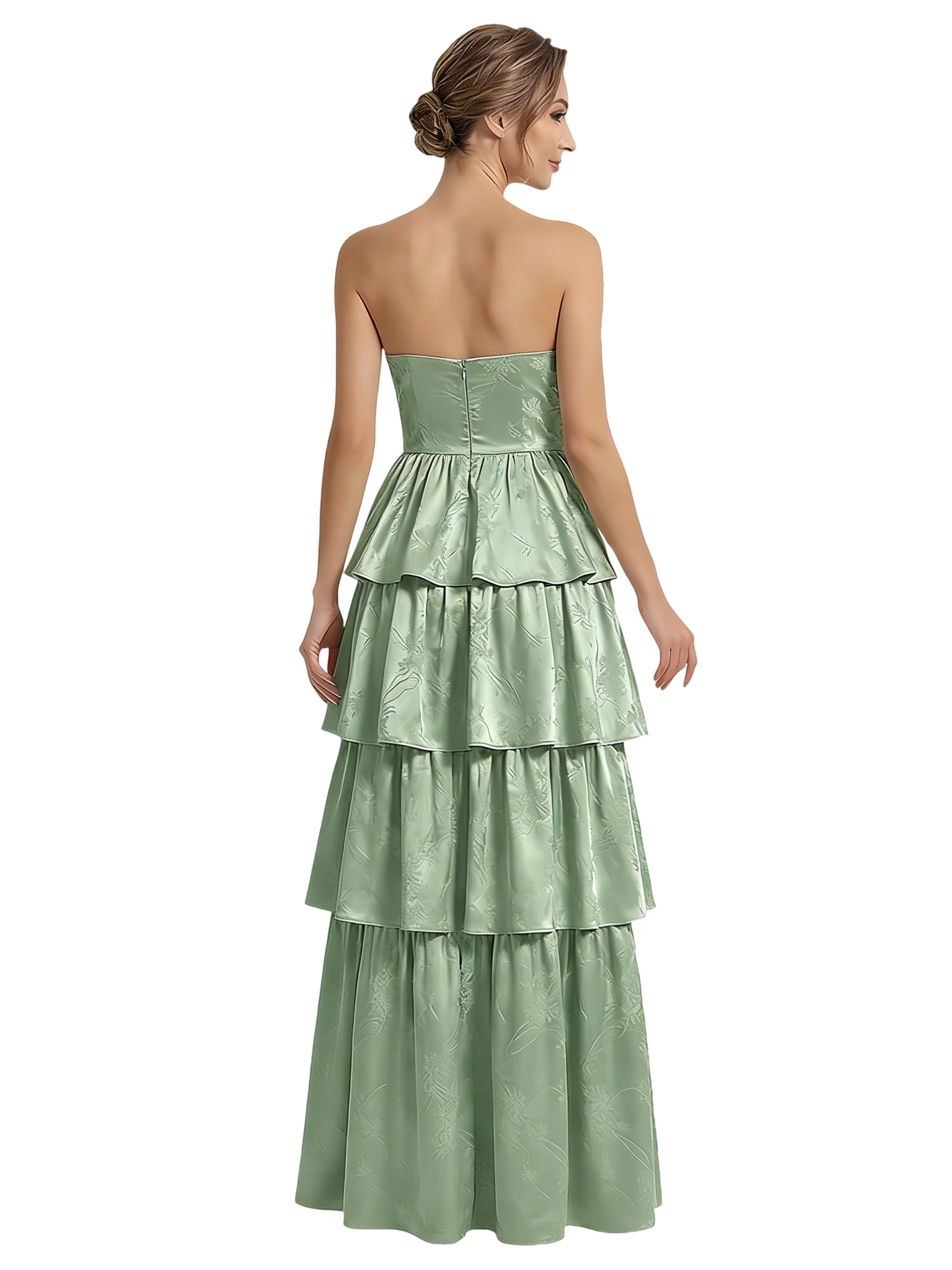 Elegant Jacquard Satin Straight Across A-Line Long Formal Evening Dresses