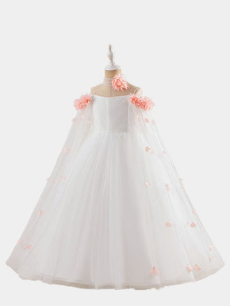 Flower Girls A-line Princess Dress Long Sleeves for Wedding Kids Tutu Dress