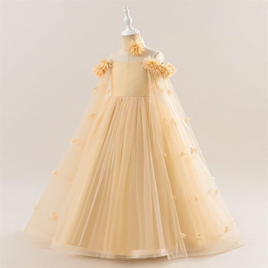 Flower Girls A-line Princess Dress Long Sleeves for Wedding Kids Tutu Dress