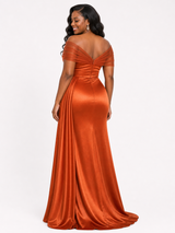 ChicSew Fancy Off Shoulder Tulle Mermaid Side Slit Ruched Soft Satin Long Bridesmaid Dresses