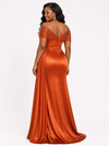 ChicSew Fancy Off Shoulder Tulle Mermaid Side Slit Ruched Soft Satin Long Bridesmaid Dresses