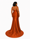 ChicSew Sexy V-Neck Spaghetti Straps Mermaid Soft Satin Long Bridesmaid Dresses