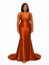 ChicSew Sexy V-Neck Spaghetti Straps Mermaid Soft Satin Long Bridesmaid Dresses