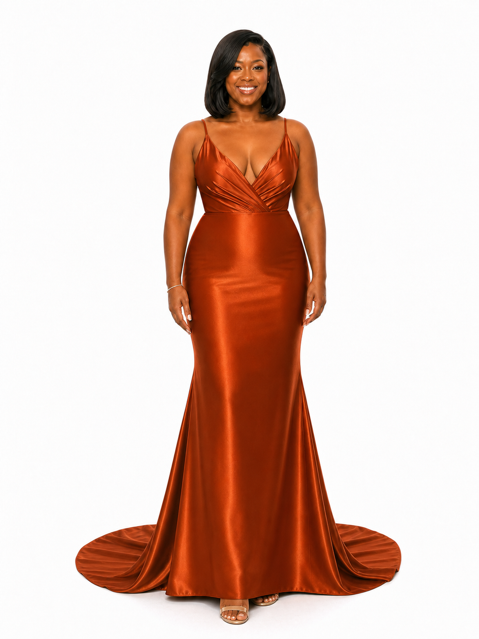 ChicSew Sexy V-Neck Spaghetti Straps Mermaid Soft Satin Long Bridesmaid Dresses