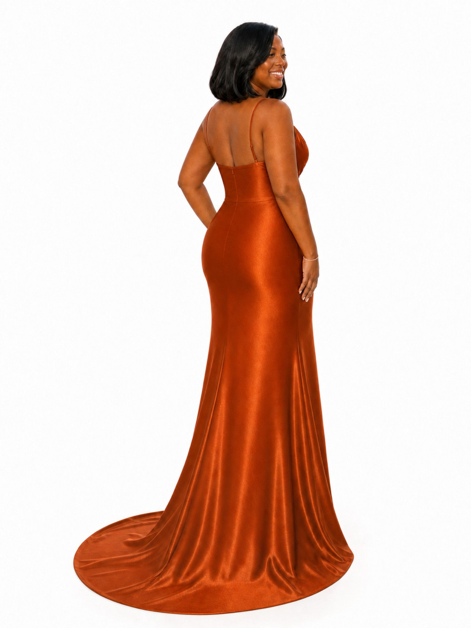 ChicSew Sexy V-Neck Spaghetti Straps Mermaid Soft Satin Long Bridesmaid Dresses