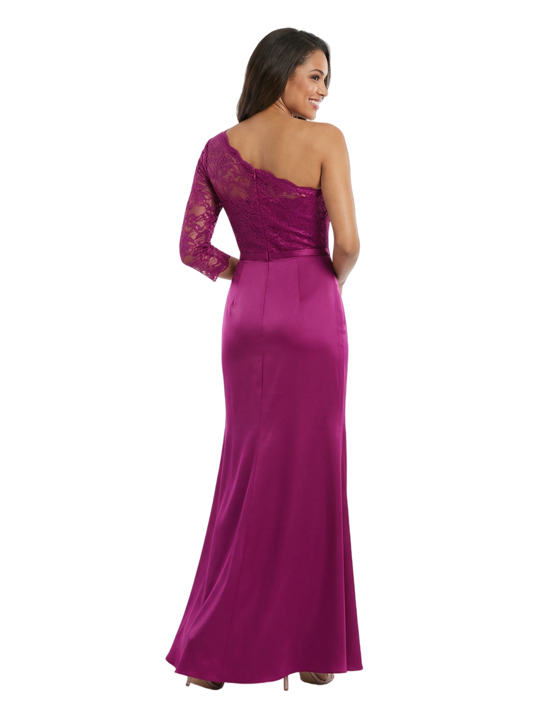 Unique One Shoulder Lace Mother of The Groom Dress Maxi Sheath Gown with Ruching Elegant Formal Occasion Attire