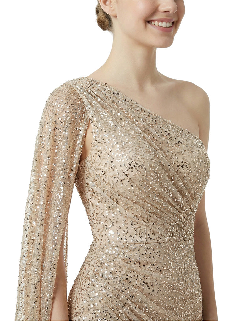 Modern Sequin One-shoulder Mermaid Long Party Prom Dresses