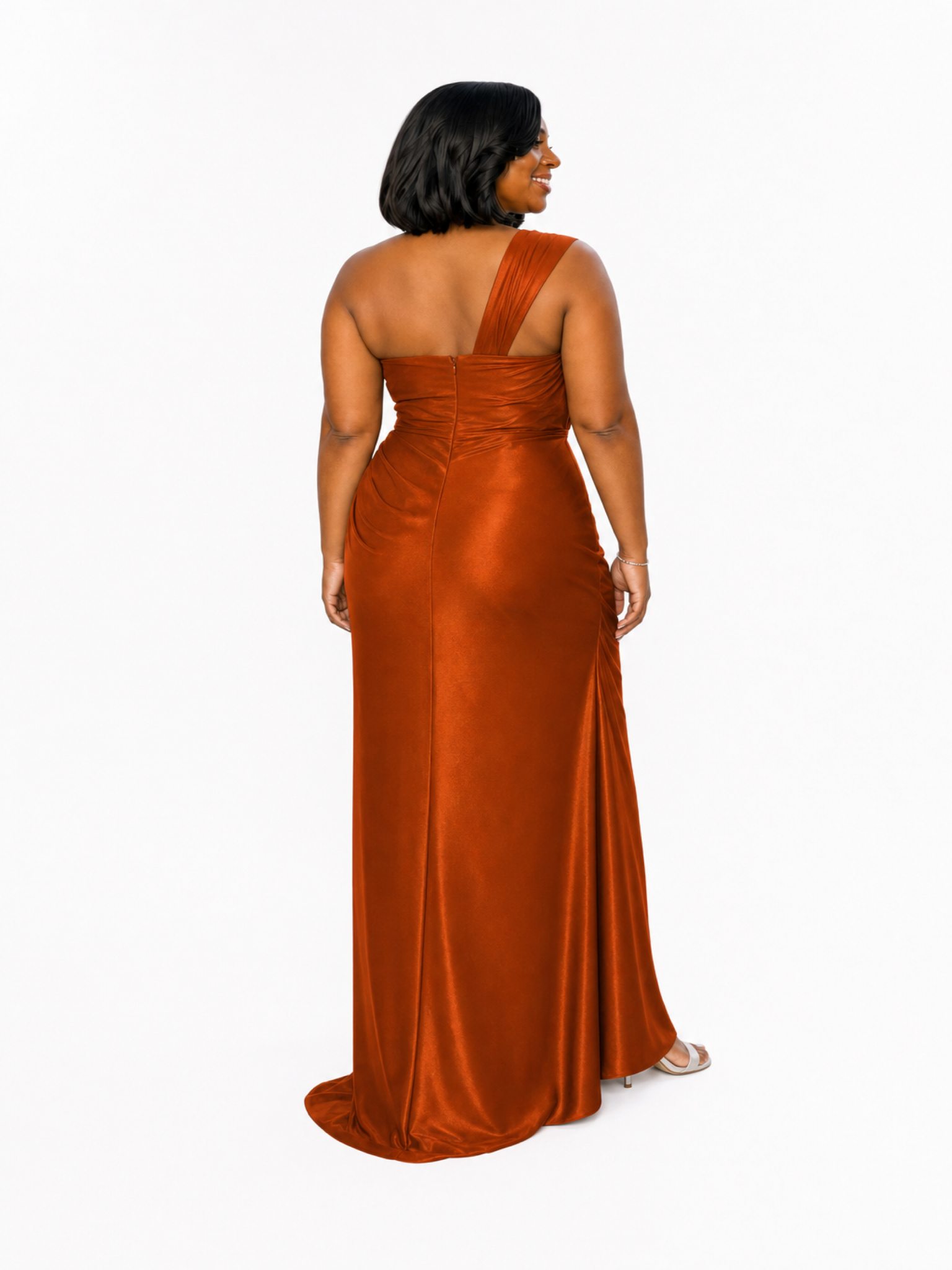ChicSew Fancy One Shoulder Side Slit Mermaid Ruched Soft Satin Long Bridesmaid Dresses