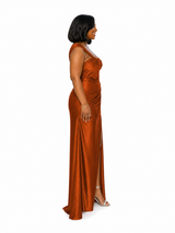 ChicSew Fancy One Shoulder Side Slit Mermaid Ruched Soft Satin Long Bridesmaid Dresses