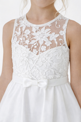 Elegant Lace Bodice Flower Girl Dress Sleeveless Ball Gown Floor Length Tulle Wedding Party