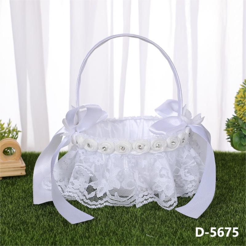 Small Wedding  Flower Basket Lace Bow Knot Bridal Flower Girl Flower Basket, HL-5672