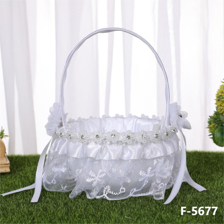 Small Wedding  Flower Basket Lace Bow Knot Bridal Flower Girl Flower Basket, HL-5672
