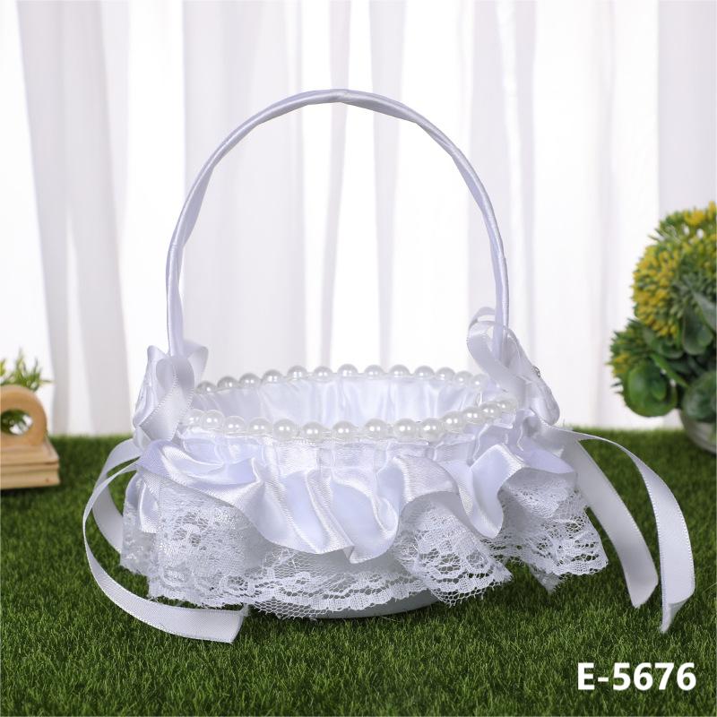 Small Wedding  Flower Basket Lace Bow Knot Bridal Flower Girl Flower Basket, HL-5672