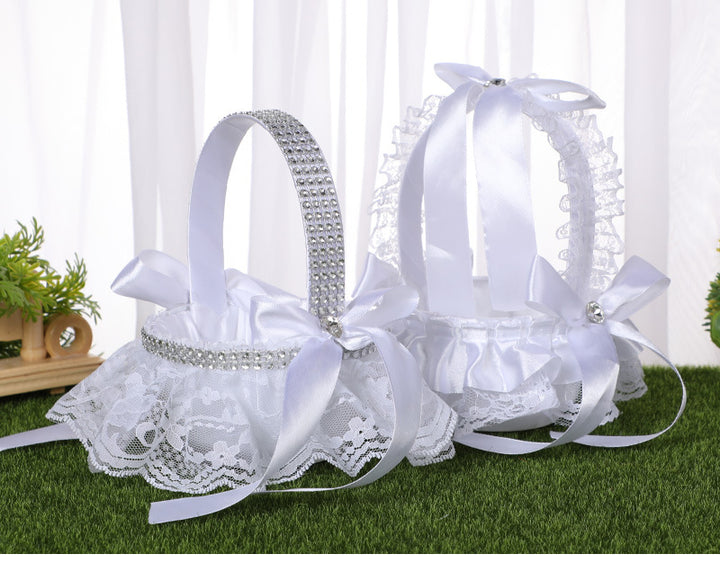 Small Wedding  Flower Basket Lace Bow Knot Bridal Flower Girl Flower Basket, HL-5672