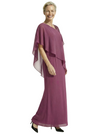 Modern Asymmetric Cape Sleeve Chiffon Mother of The Bride Dress Wedding Guest Outfit