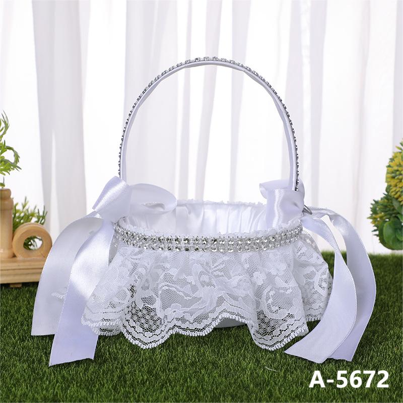 Small Wedding  Flower Basket Lace Bow Knot Bridal Flower Girl Flower Basket, HL-5672