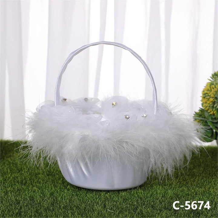 Small Wedding  Flower Basket Lace Bow Knot Bridal Flower Girl Flower Basket, HL-5672