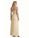 Elegant Long Sleeves Sequins Satin A-Line Long Formal Evening Gowns For Ladies