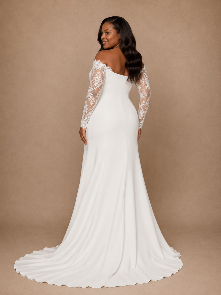ChicSew Fancy Strapless Crepe Long Lace Sleeves Mermaid Floor-Length Wedding Dress
