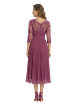 Elegant Summer Pleated Long Sleeve Chiffon Mother of The Bride Dress Tea-Length