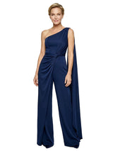 Chic One Shoulder Satin Pantsuits For Mother Of The Bride