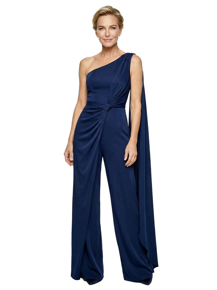 Chic One Shoulder Satin Pantsuits For Mother Of The Bride