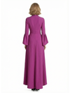 Sexy V-Neck Long Sleeves Stretchy Crepe Ruffle Ankle-Length Long Evening Gowns For Women