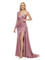 Elegant One- Shoulder Satin Mermaid Lace Prom Gown With Side Slit