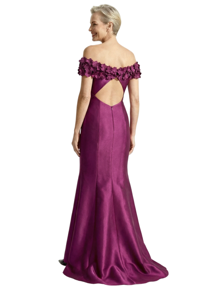 Fancy Off Shoulder Satin Mother of The Groom Dress Mermaid Gown 3D Flower