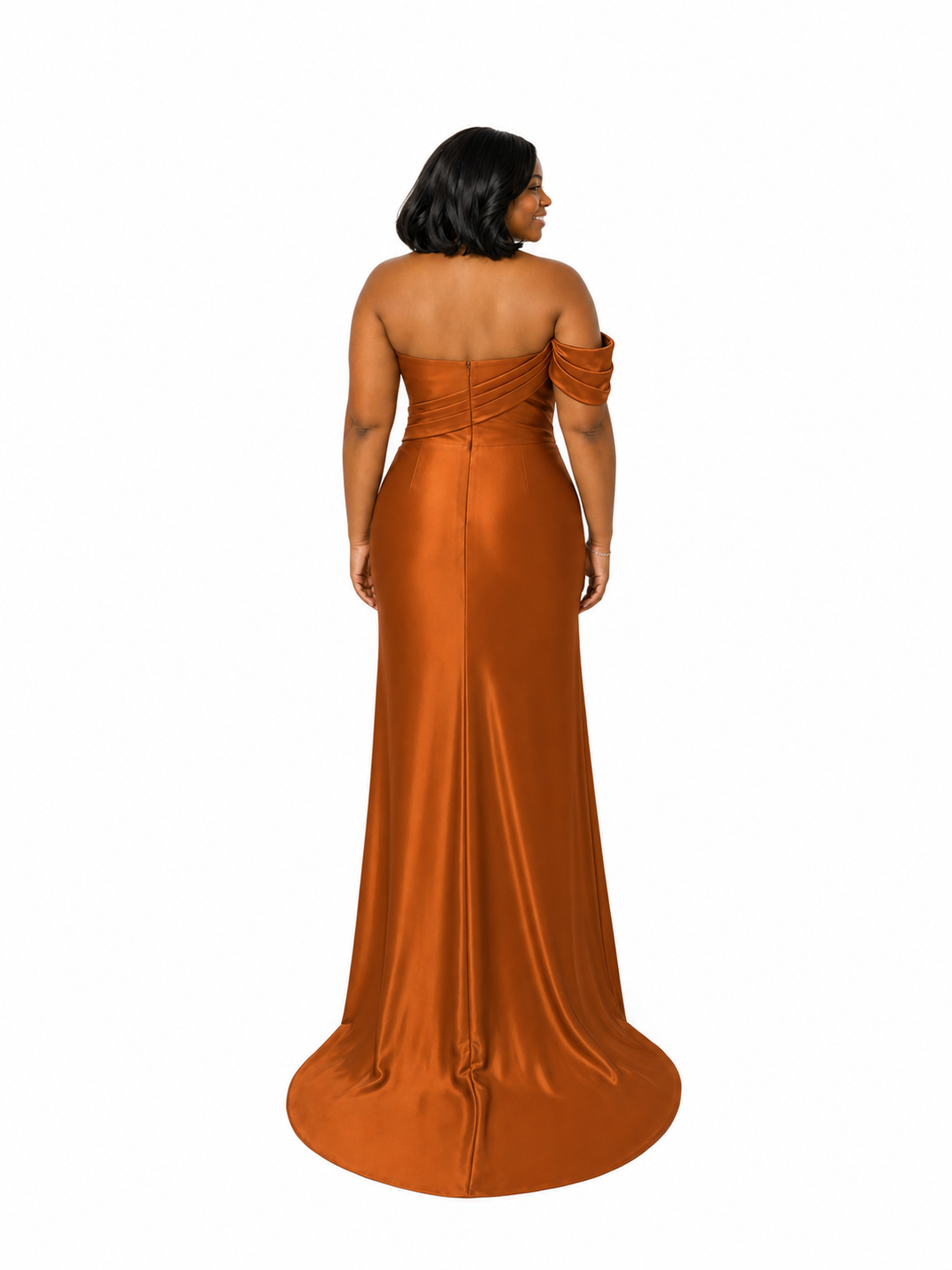 ChicSew Elegant Ruched Side Slit Mermaid One Shoulder Soft Satin Maxi Bridesmaid Dresses