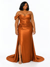 ChicSew Elegant Ruched Side Slit Mermaid One Shoulder Soft Satin Maxi Bridesmaid Dresses