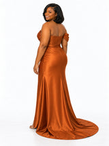 ChicSew Elegant Ruched Side Slit Mermaid One Shoulder Soft Satin Maxi Bridesmaid Dresses