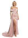 Glamorous Asymmetrical Off Shoulder Mermaid Satin Long Party Prom Dresses