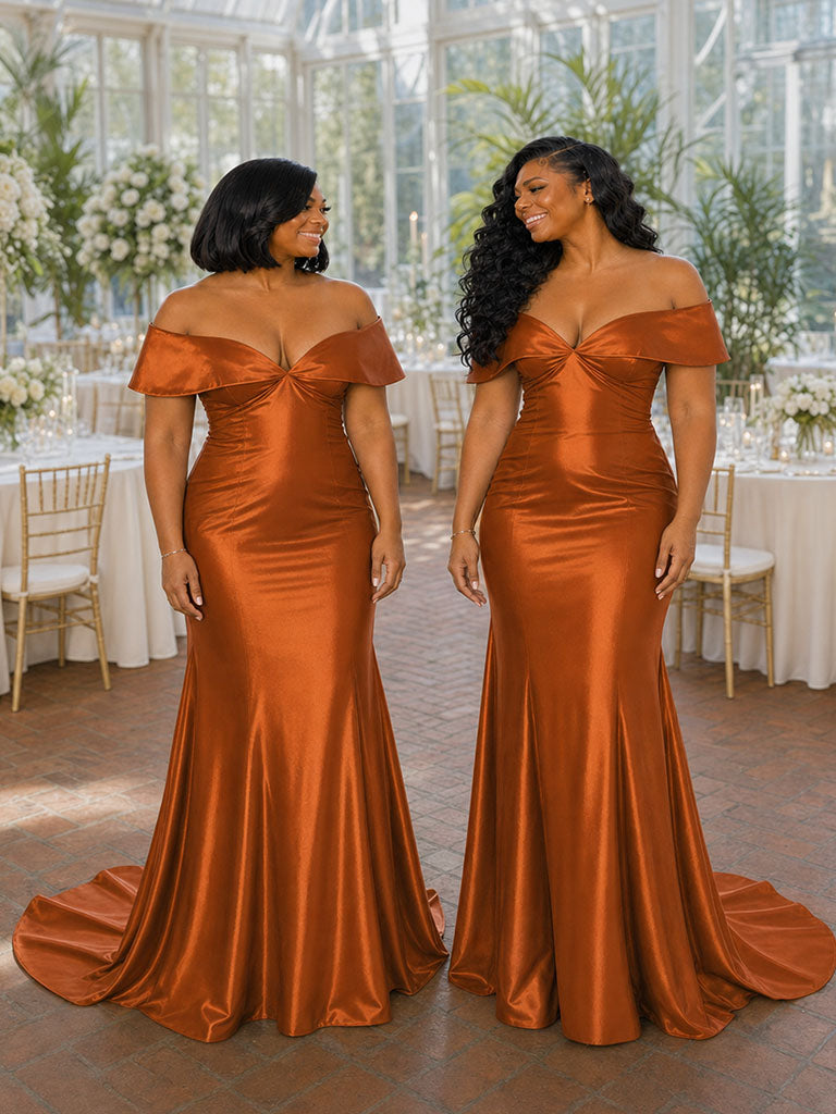 ChicSew Off Shoulder Soft Satin Maxi Mermaid Bridesmaid Dresses
