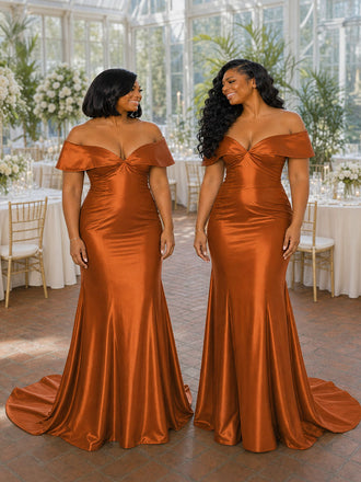 ChicSew Off Shoulder Soft Satin Maxi Mermaid Bridesmaid Dresses