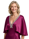 Chic V-Neck Cape Sleeve Satin Mother of The Groom Dress Floor-Length MermaidSophisticated Wedding Event Outfit