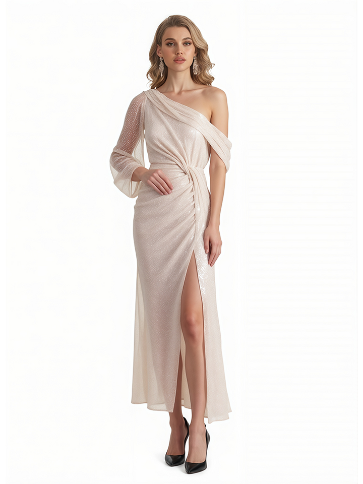 Shiny Asymmetrical Mermaid Glitter Jersey Ankle-Length Formal Dresses For Women