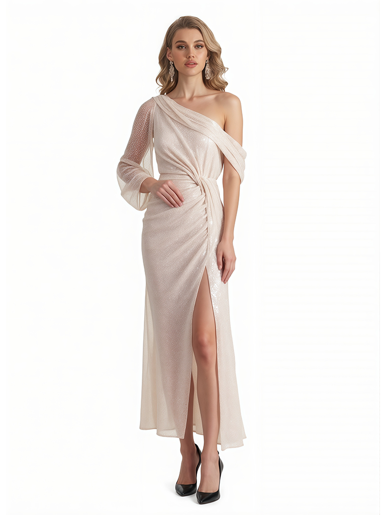 ChicSew Spring Wedding Guest Outfits Shiny Asymmetrical Mermaid Glitter Jersey Ankle-Length Formal Dresses For Women, Rose-Gold ChicSew Spring Wedding Guest Outfits Shiny Asymmetrical Mermaid Glitter Jersey Ankle-Length Formal Dresses For Women, Rose-Gold
