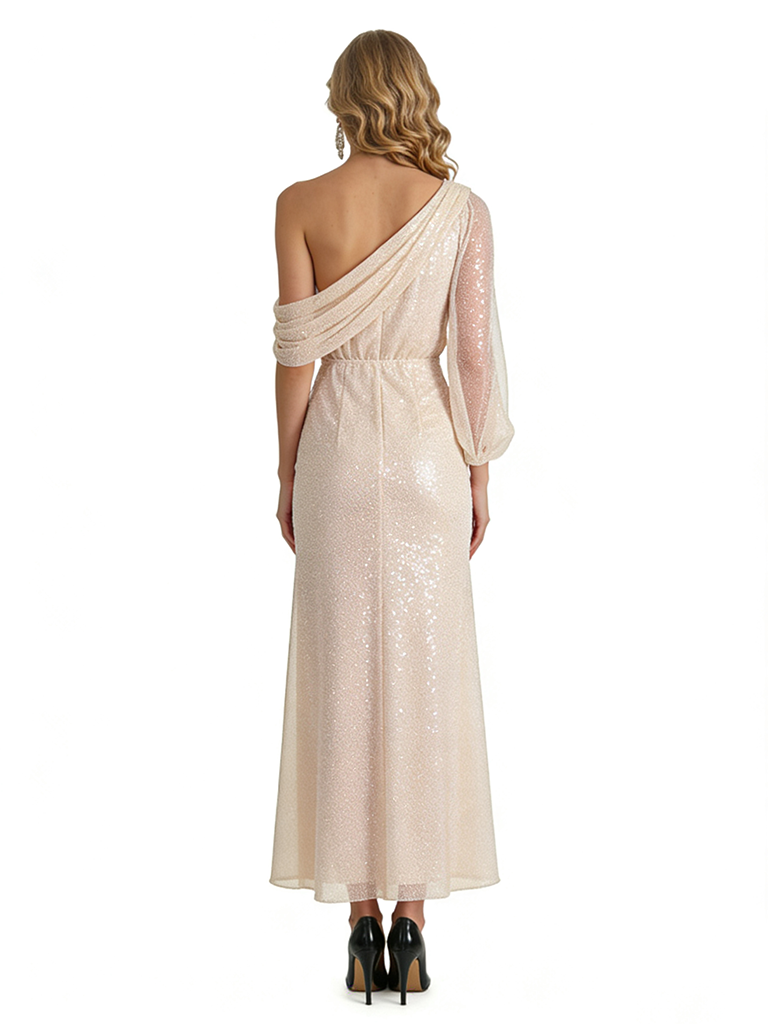 Shiny Asymmetrical Mermaid Glitter Jersey Ankle-Length Formal Dresses For Women