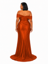 ChicSew Off Shoulder Mermaid Soft Satin Long Bridesmaid Dresses With Ruching