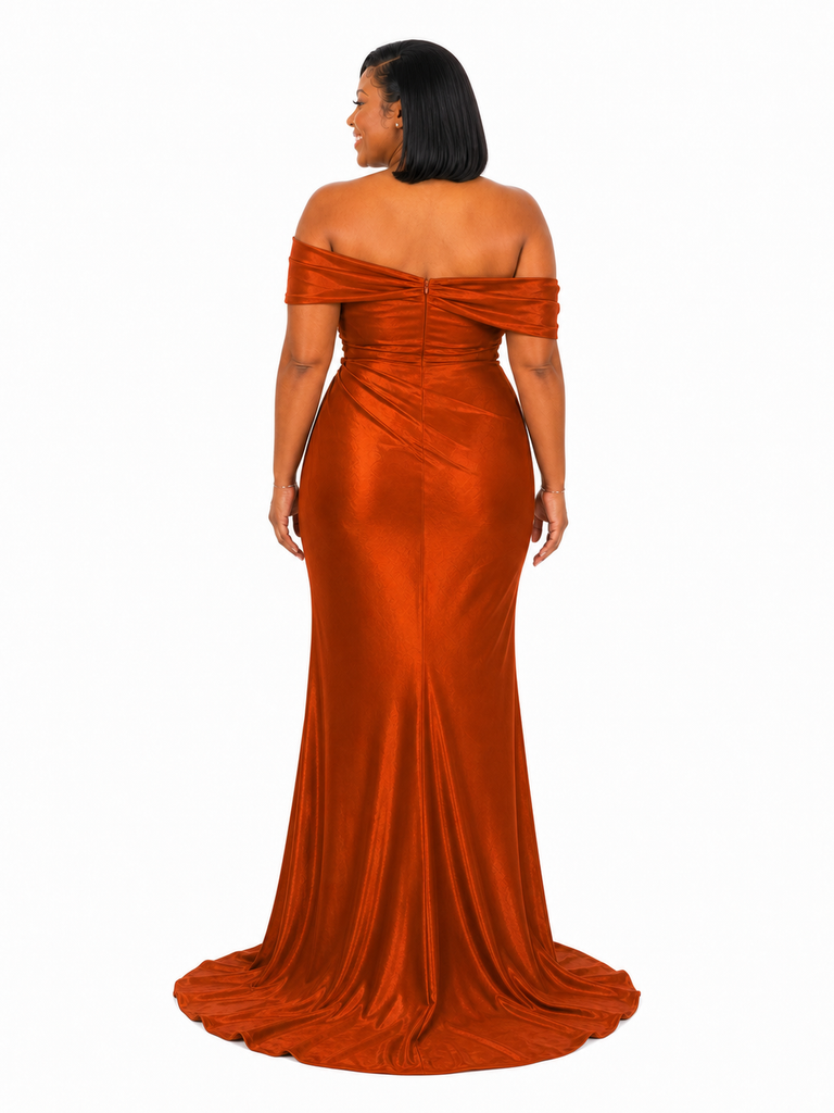 ChicSew Off Shoulder Mermaid Soft Satin Long Bridesmaid Dresses With Ruching