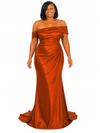 ChicSew Off Shoulder Mermaid Soft Satin Long Bridesmaid Dresses With Ruching