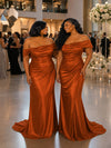 ChicSew Off Shoulder Mermaid Soft Satin Long Bridesmaid Dresses With Ruching