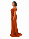 ChicSew Off Shoulder Mermaid Soft Satin Long Bridesmaid Dresses With Ruching