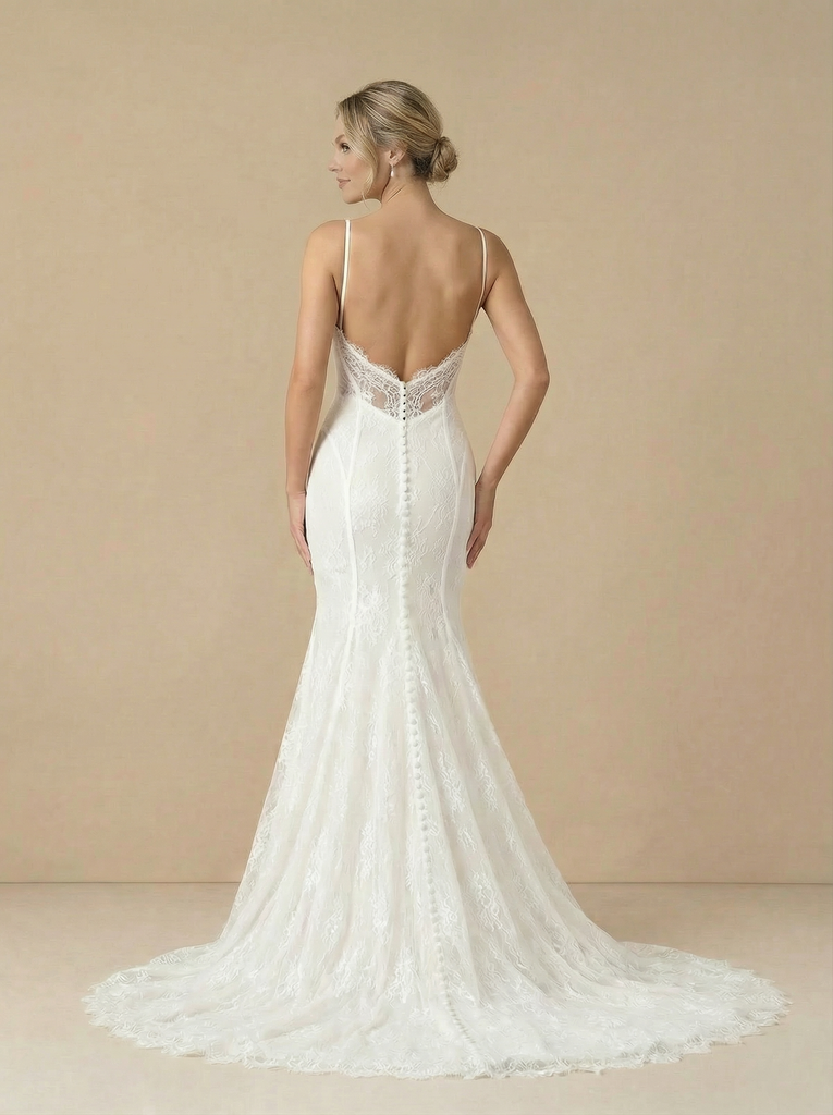 Spaghetti Straps Mermaid Boning Lace Maxi Long Wedding Dresses Online