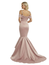 Stunning Cold Shoulder Mermaid Satin Long Party Prom Dresses