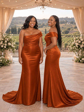 ChicSew Fancy One Shoulder Soft Satin Long Mermaid Bridesmaid Dresses
