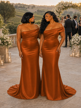 ChicSew Fancy One Shoulder Soft Satin Long Mermaid Bridesmaid Dresses